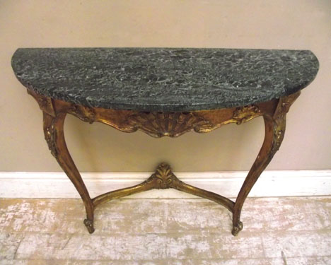 old wooden console table with marble top